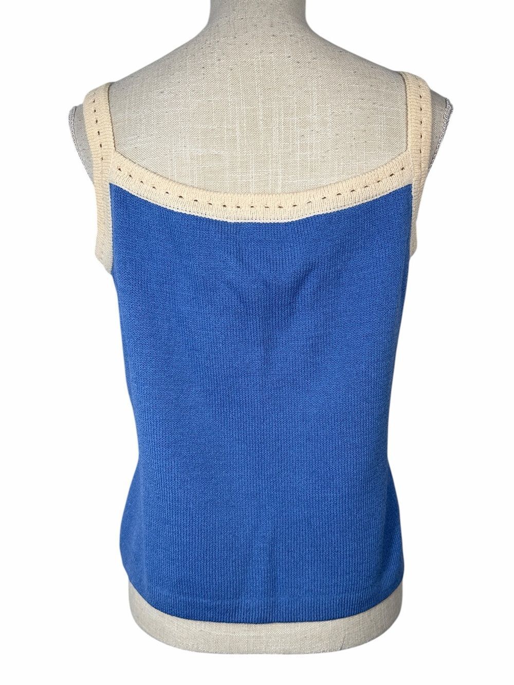 St. John Blue & Cream Knit Preloved Tank Top - Picture 3 of 5
